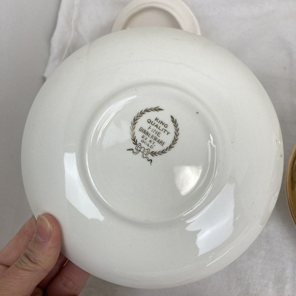 6 PCs Vintage King Quality Fine Colonial Couple Gold 22k US 1960 Sugar & Creamer - Picture 11 of 16